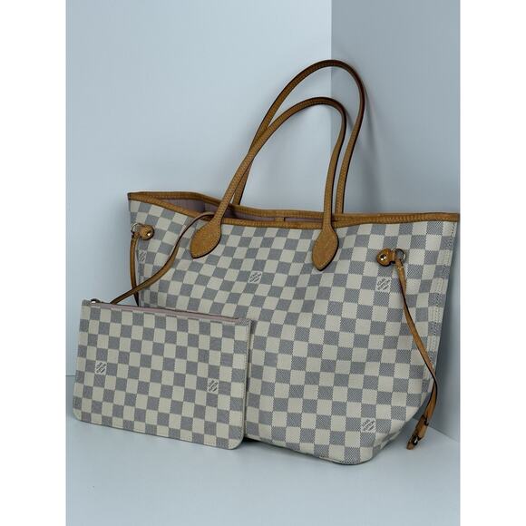LOUIS VUITTON Neverfull Monogram White Canvas Pink Interior Tote Shoulder Bag - Picture 1 of 16